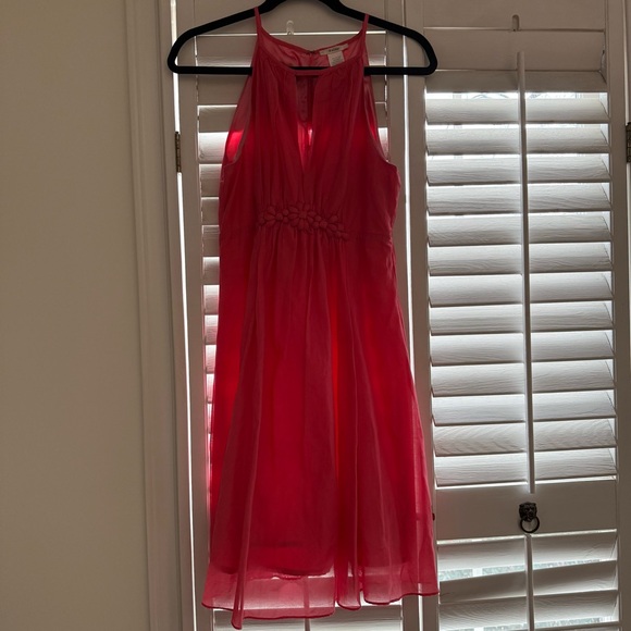 Esley Coral Pink Silk Blend Chiffon Dress Size XS/S Sleeveless Floral Waist - Picture 2 of 6